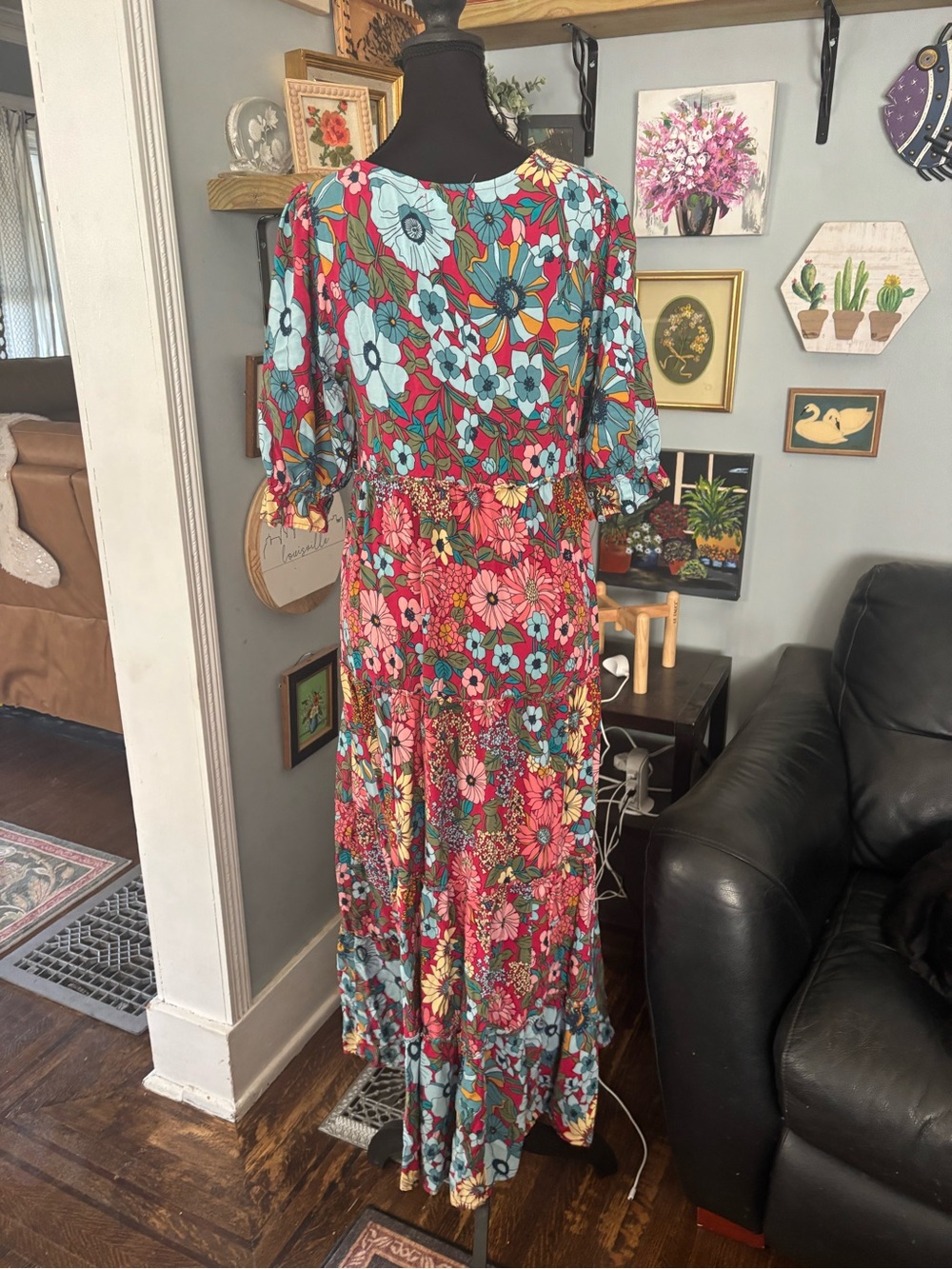 Natural Life Collette tiered blue red floral maxi dress boho size S - Picture 5 of 8